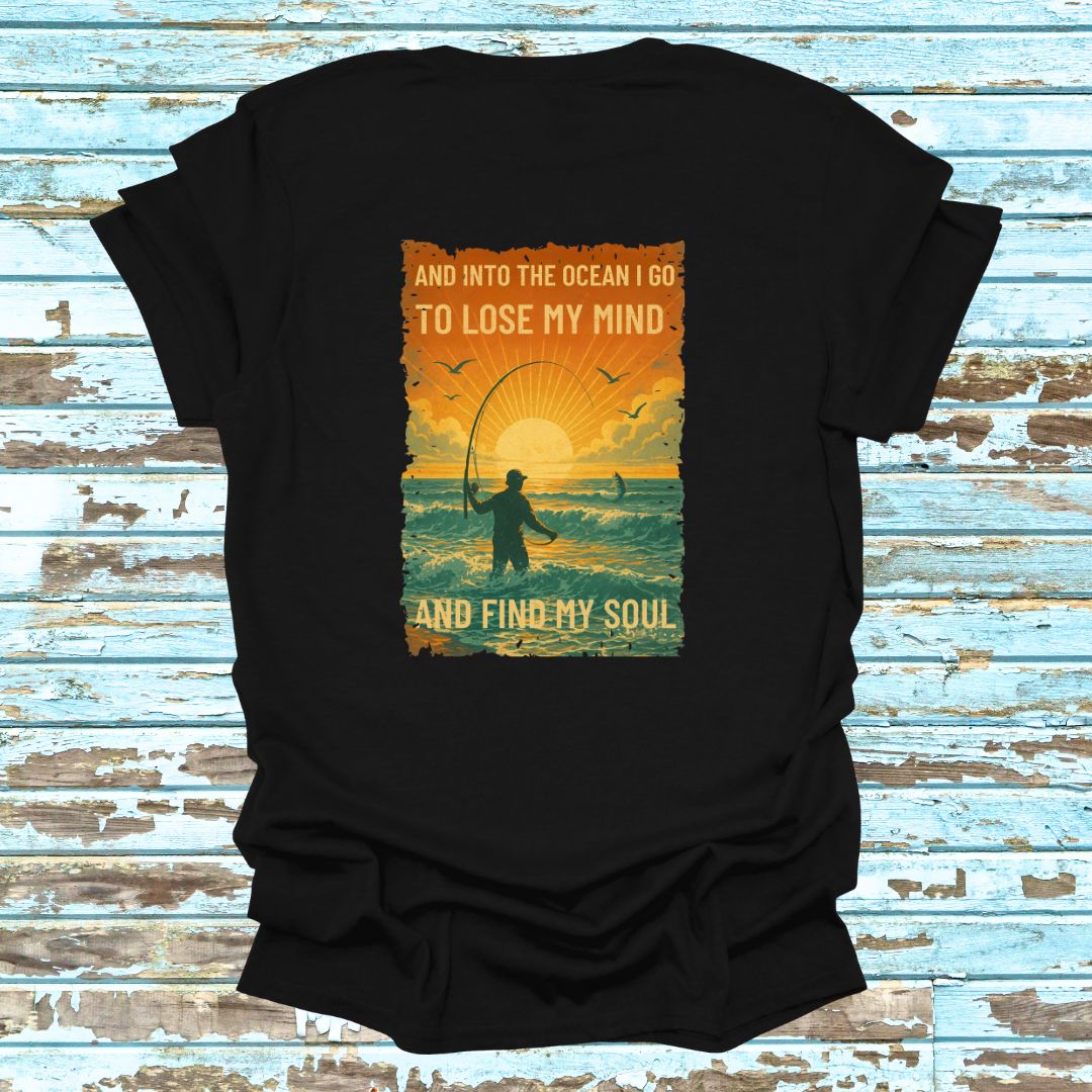 Vintage Find Your Soul in the Ocean Fishing shirt Retro Serenity T-shirt Back Print
