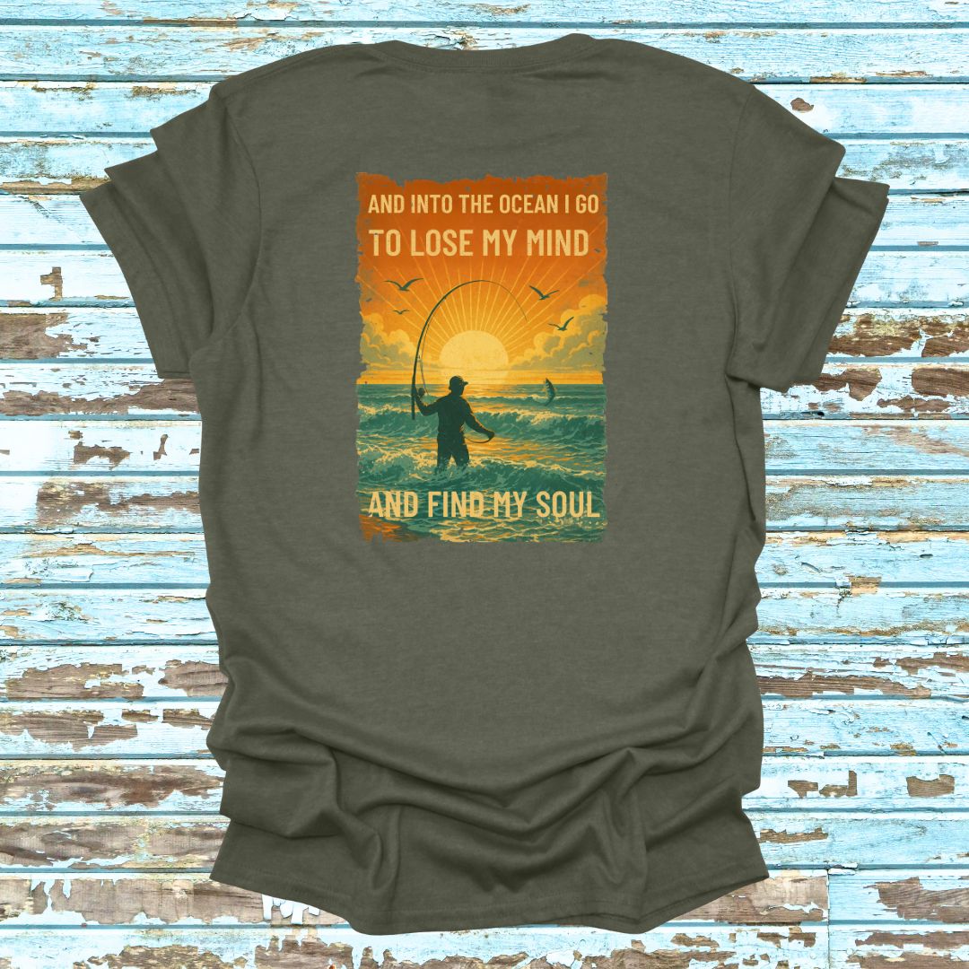Vintage Find Your Soul in the Ocean Fishing shirt Retro Serenity T-shirt Back Print