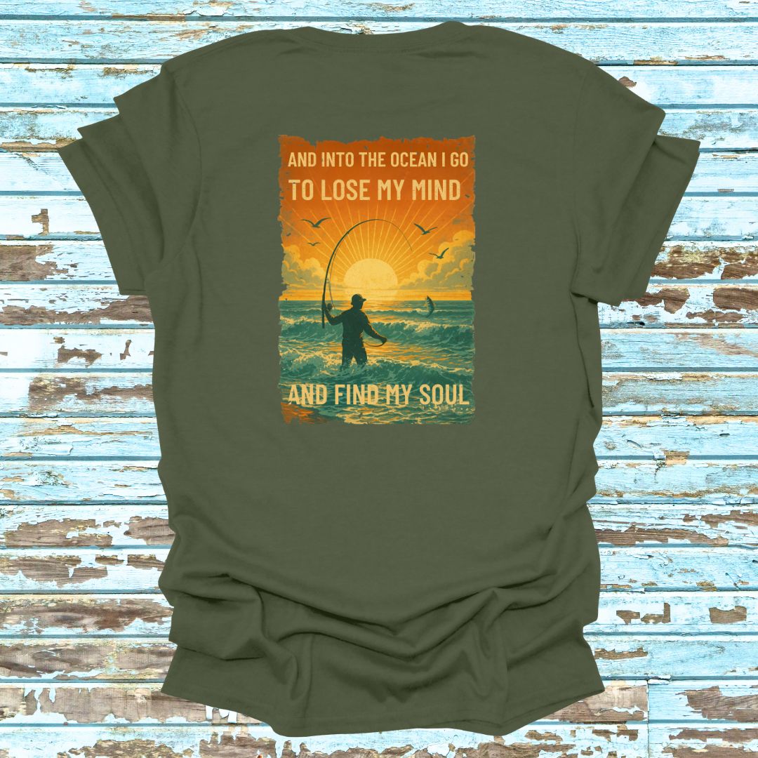 Vintage Find Your Soul in the Ocean Fishing shirt Retro Serenity T-shirt Back Print