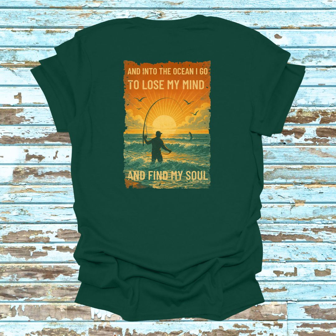 Vintage Find Your Soul in the Ocean Fishing shirt Retro Serenity T-shirt Back Print
