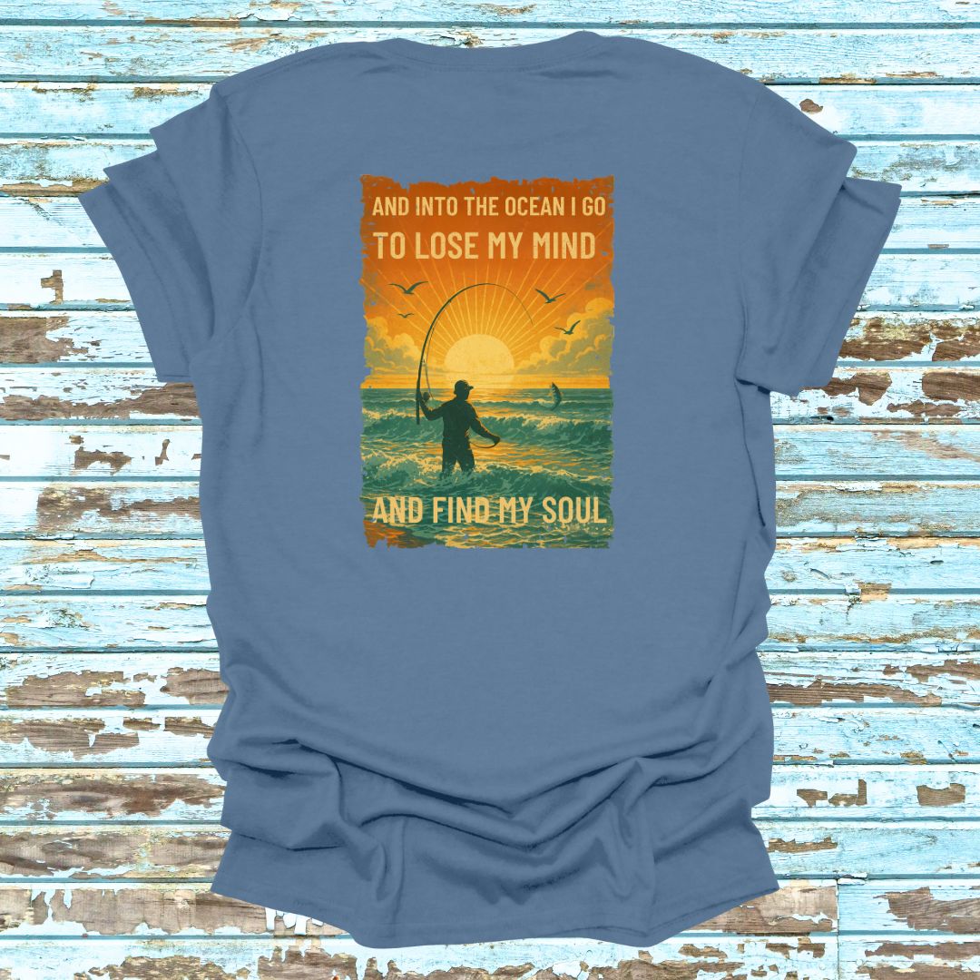 Vintage Find Your Soul in the Ocean Fishing shirt Retro Serenity T-shirt Back Print