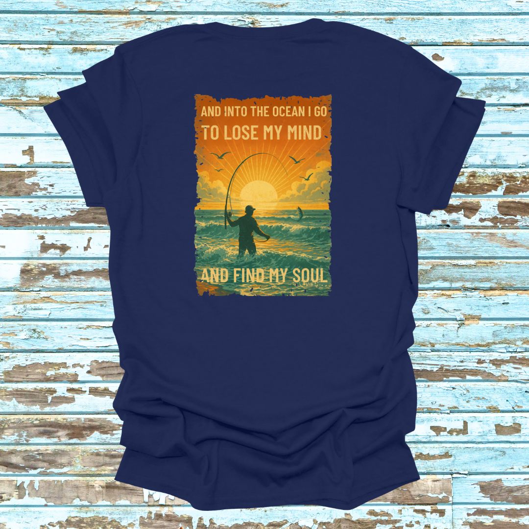 Vintage Find Your Soul in the Ocean Fishing shirt Retro Serenity T-shirt Back Print