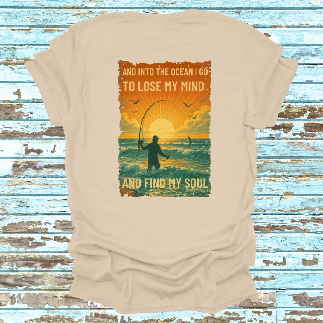 Vintage Find Your Soul in the Ocean Fishing shirt Retro Serenity T-shirt Back Print