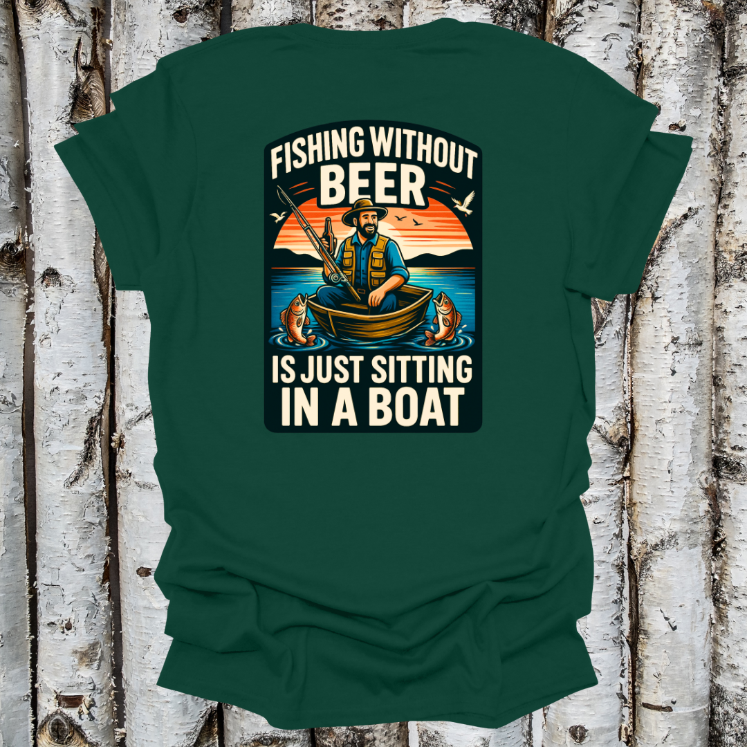 Back Printed Fishing Without Beer T-shirt Blue Retro Sunset T-shirt