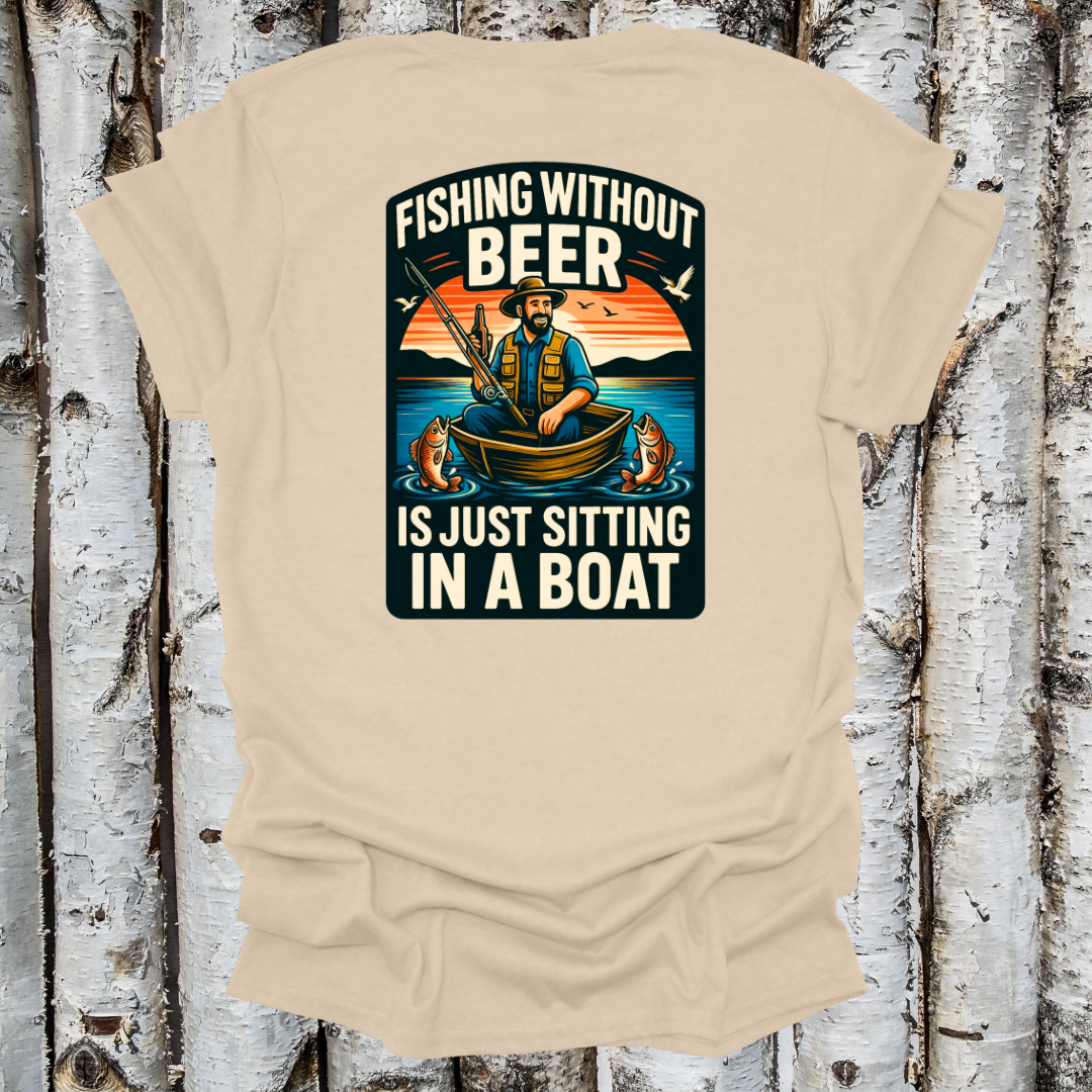Back Printed Fishing Without Beer T-shirt Blue Retro Sunset T-shirt