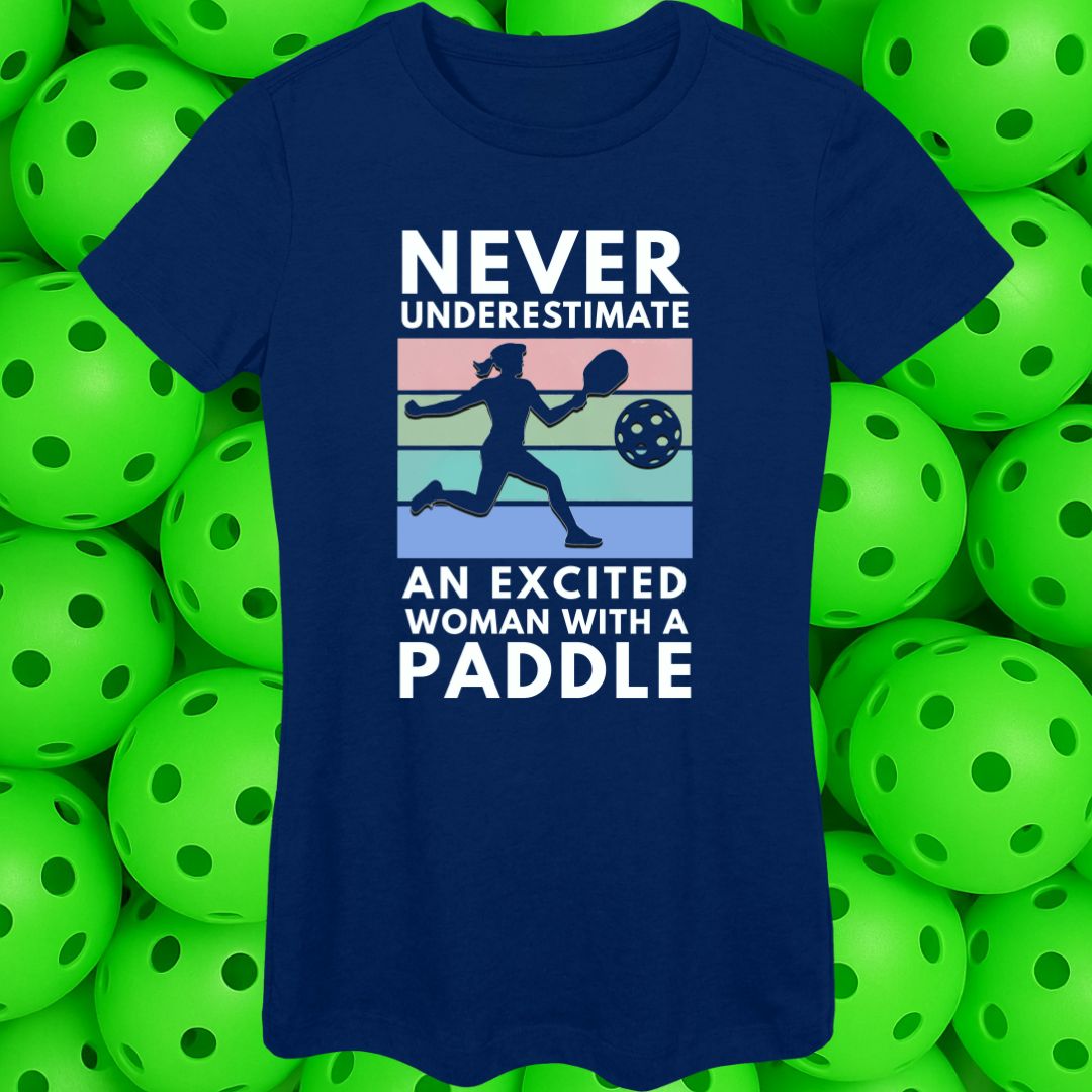 Never Underestimate an Excited Woman with a Paddle Women's fit Softstyle Tee -