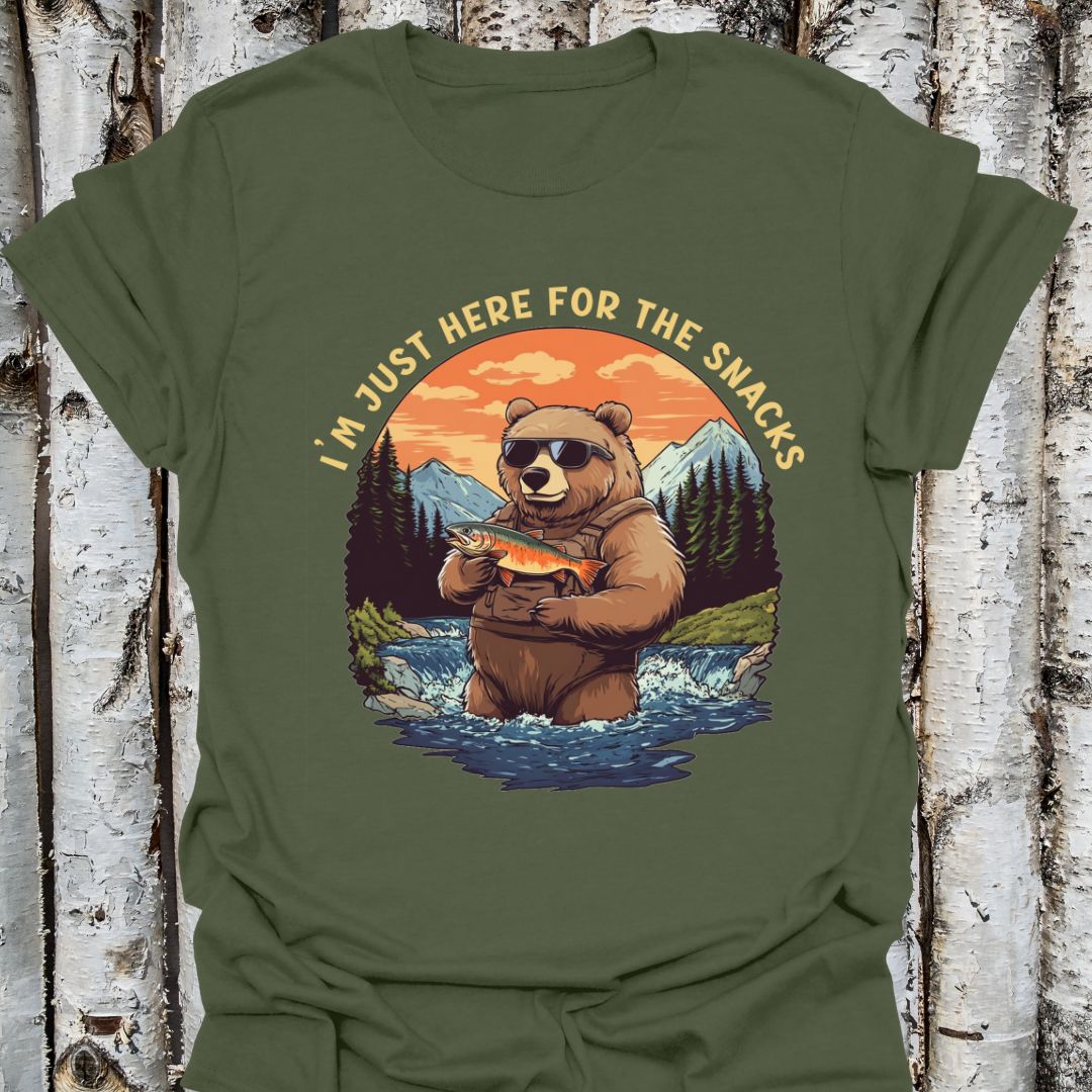 Just Here for the Snacks Fishing Bear tee