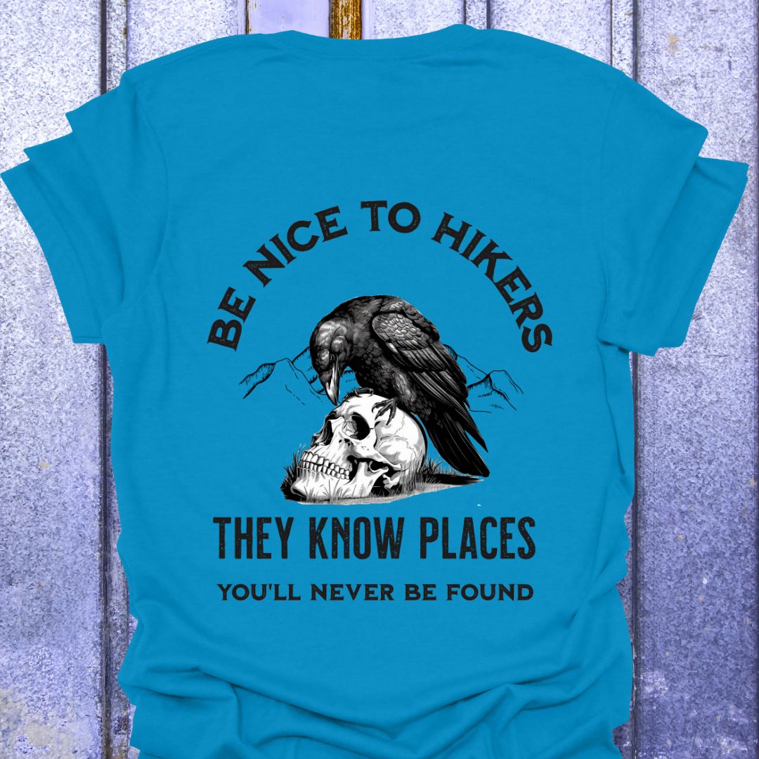 Back Print Be Nice to Hikers, Crow and Skull Design