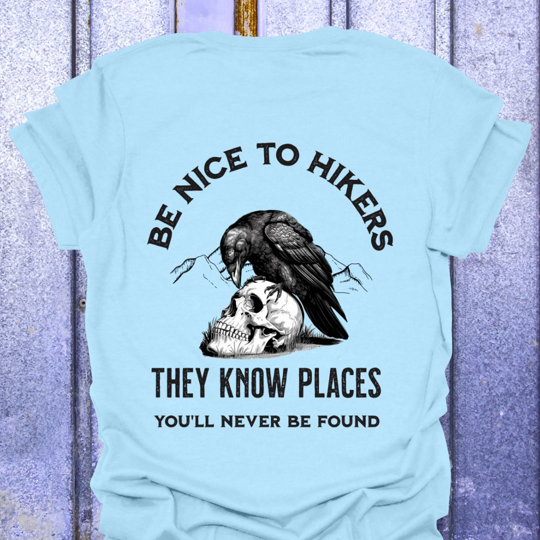 Back Print Be Nice to Hikers, Crow and Skull Design