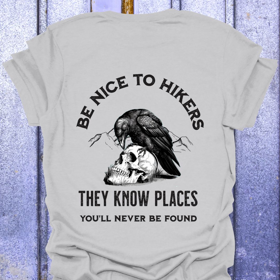 Back Print Be Nice to Hikers, Crow and Skull Design