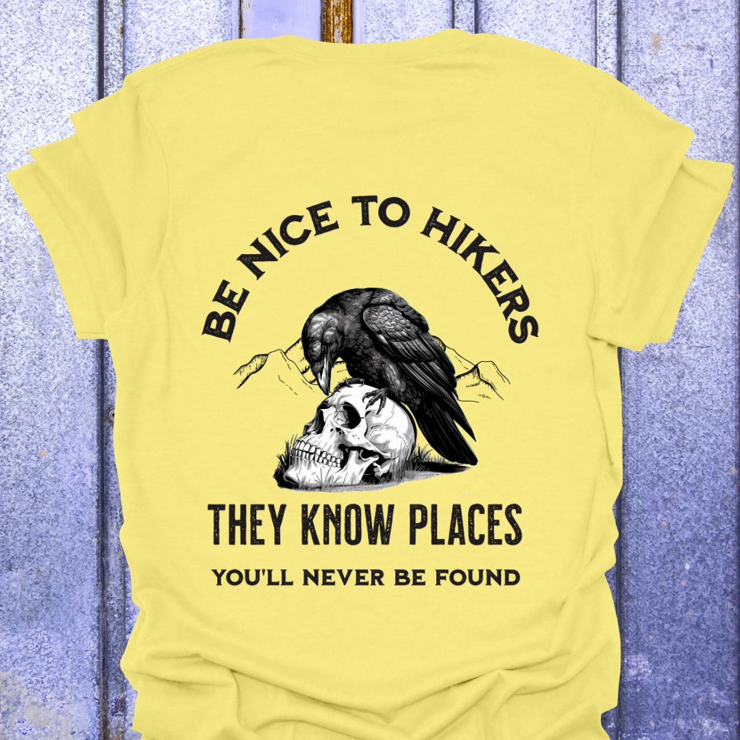 Back Print Be Nice to Hikers, Crow and Skull Design
