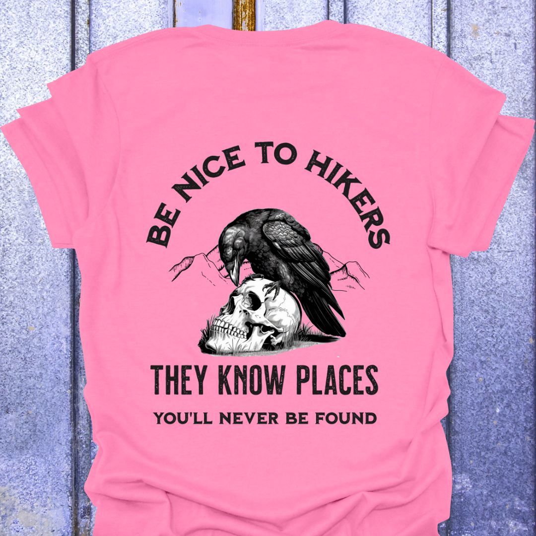 Back Print Be Nice to Hikers, Crow and Skull Design