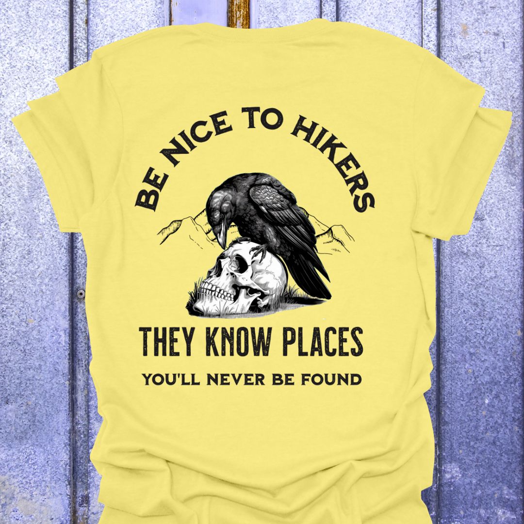 Back Print Be Nice to Hikers, Crow and Skull Design