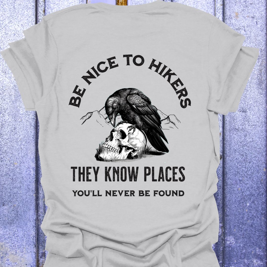 Back Print Be Nice to Hikers, Crow and Skull Design