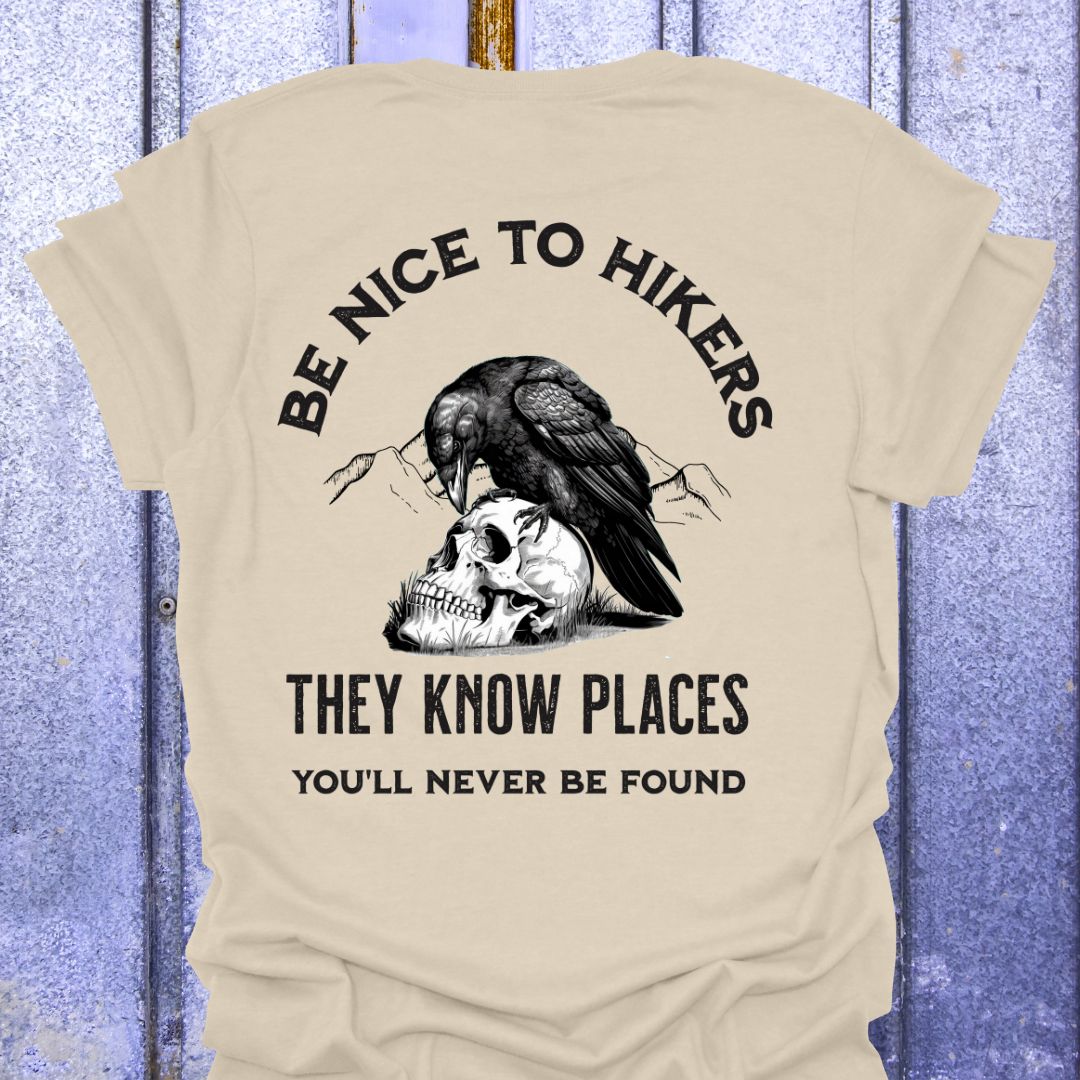 Back Print Be Nice to Hikers, Crow and Skull Design