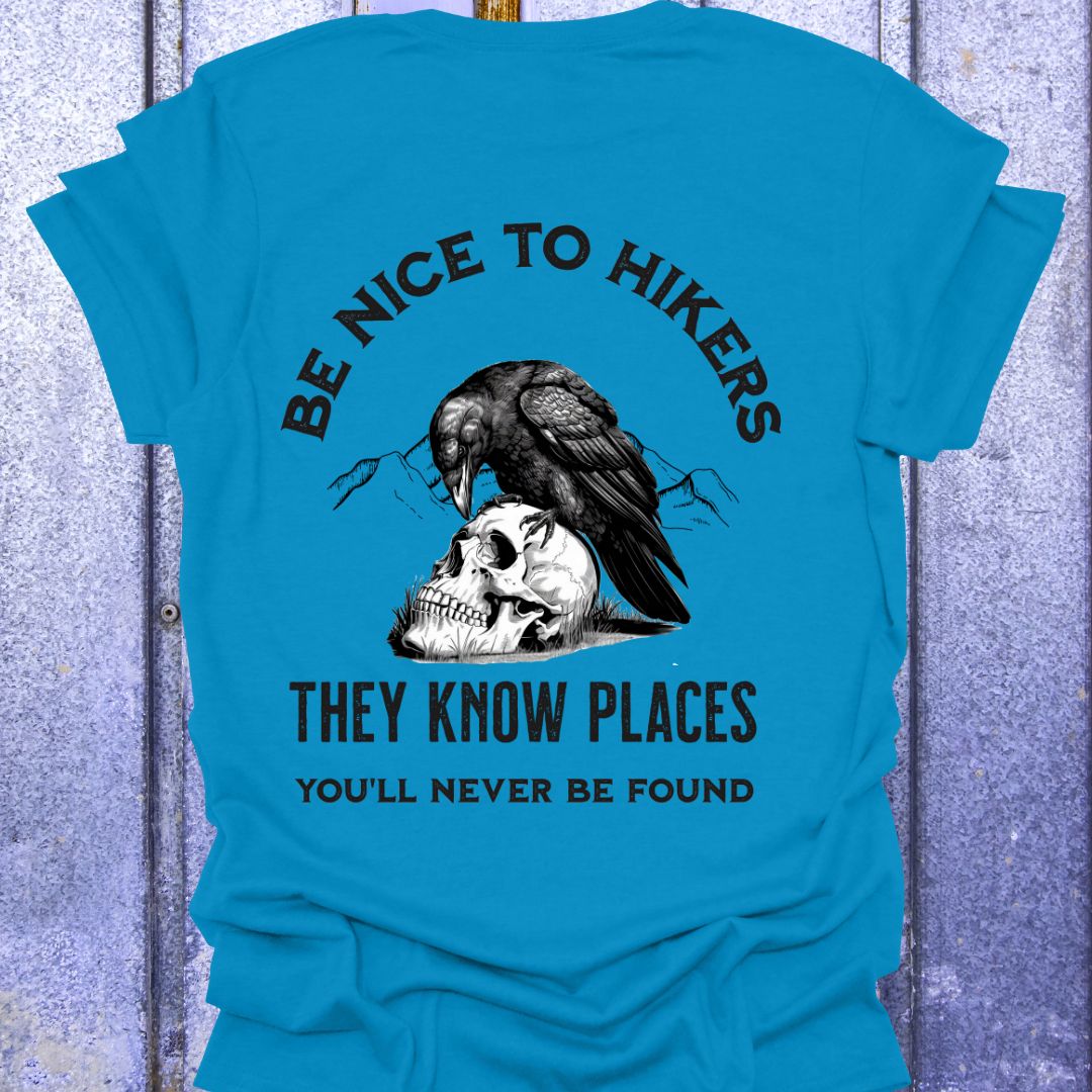 Back Print Be Nice to Hikers, Crow and Skull Design