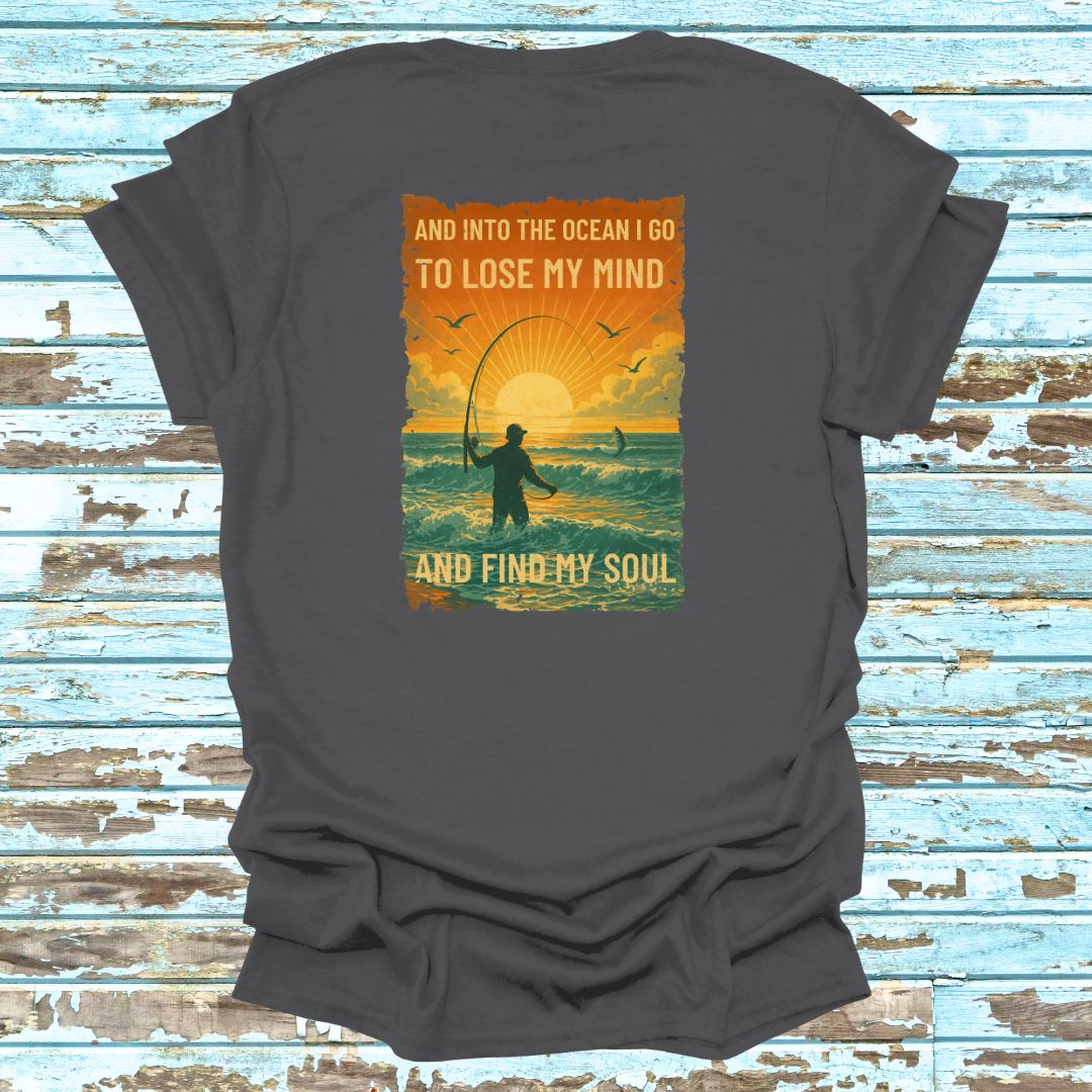 Vintage Find Your Soul in the Ocean  Fishing shirt  Retro Serenity T-shirt Back Print