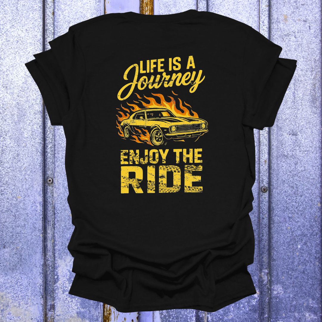 Back Printed Life is a Journey, Enjoy the Ride-Vintage Camaro Nostalgia Tee