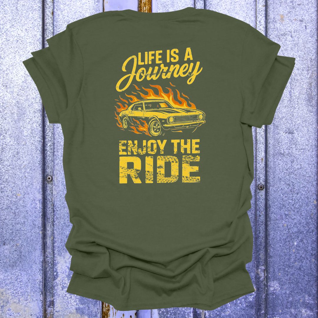 Back Printed Life is a Journey, Enjoy the Ride-Vintage Camaro Nostalgia Tee