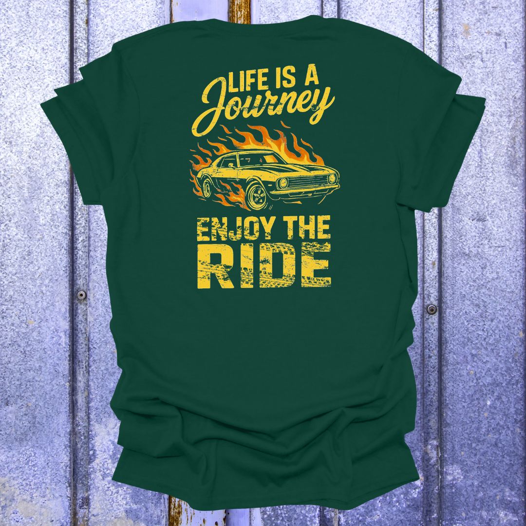 Back Printed Life is a Journey, Enjoy the Ride-Vintage Camaro Nostalgia Tee
