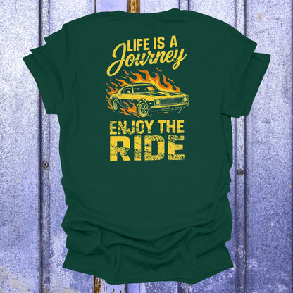 Back Printed Life is a Journey, Enjoy the Ride-Vintage Camaro Nostalgia Tee