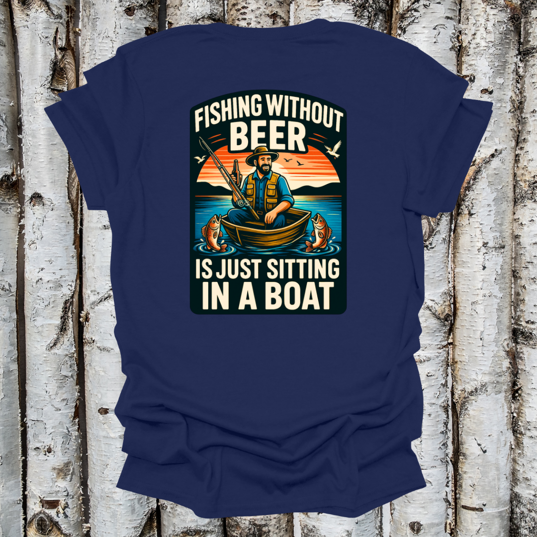 Back Printed Fishing Without Beer T-shirt  Blue Retro Sunset T-shirt