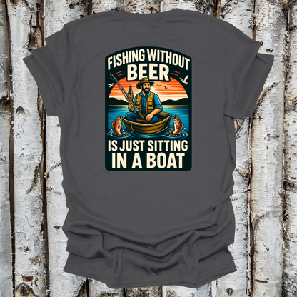 Back Printed Fishing Without Beer T-shirt  Blue Retro Sunset T-shirt