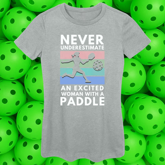Never Underestimate an Excited Woman with a Paddle Women's  fit Softstyle Tee -