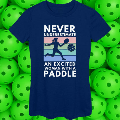Never Underestimate an Excited Woman with a Paddle Women's  fit Softstyle Tee -