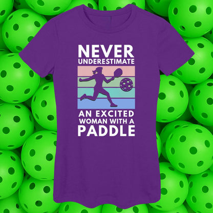 Never Underestimate an Excited Woman with a Paddle Women's  fit Softstyle Tee -