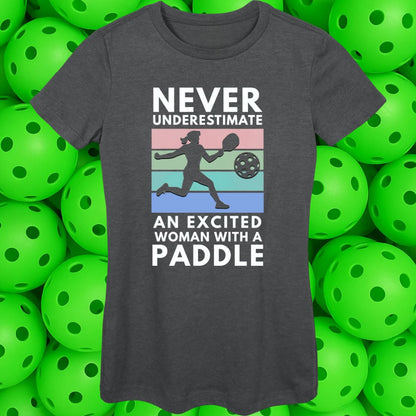 Never Underestimate an Excited Woman with a Paddle Women's  fit Softstyle Tee -