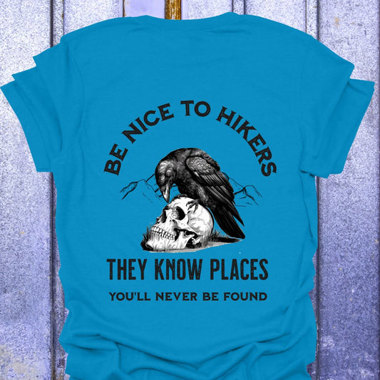 Back Print Be Nice to Hikers, Crow and Skull Design