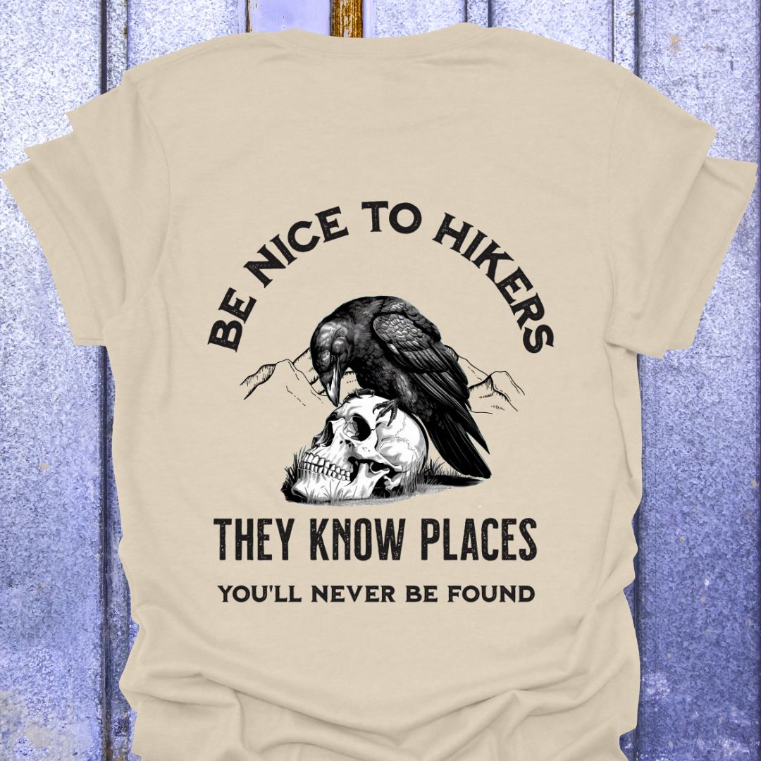 Back Print Be Nice to Hikers, Crow and Skull Design