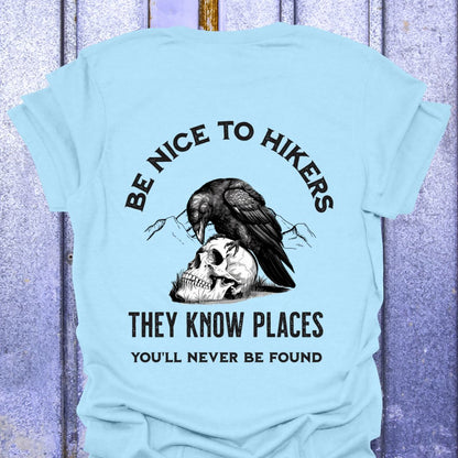 Back Print Be Nice to Hikers, Crow and Skull Design