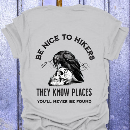 Back Print Be Nice to Hikers, Crow and Skull Design
