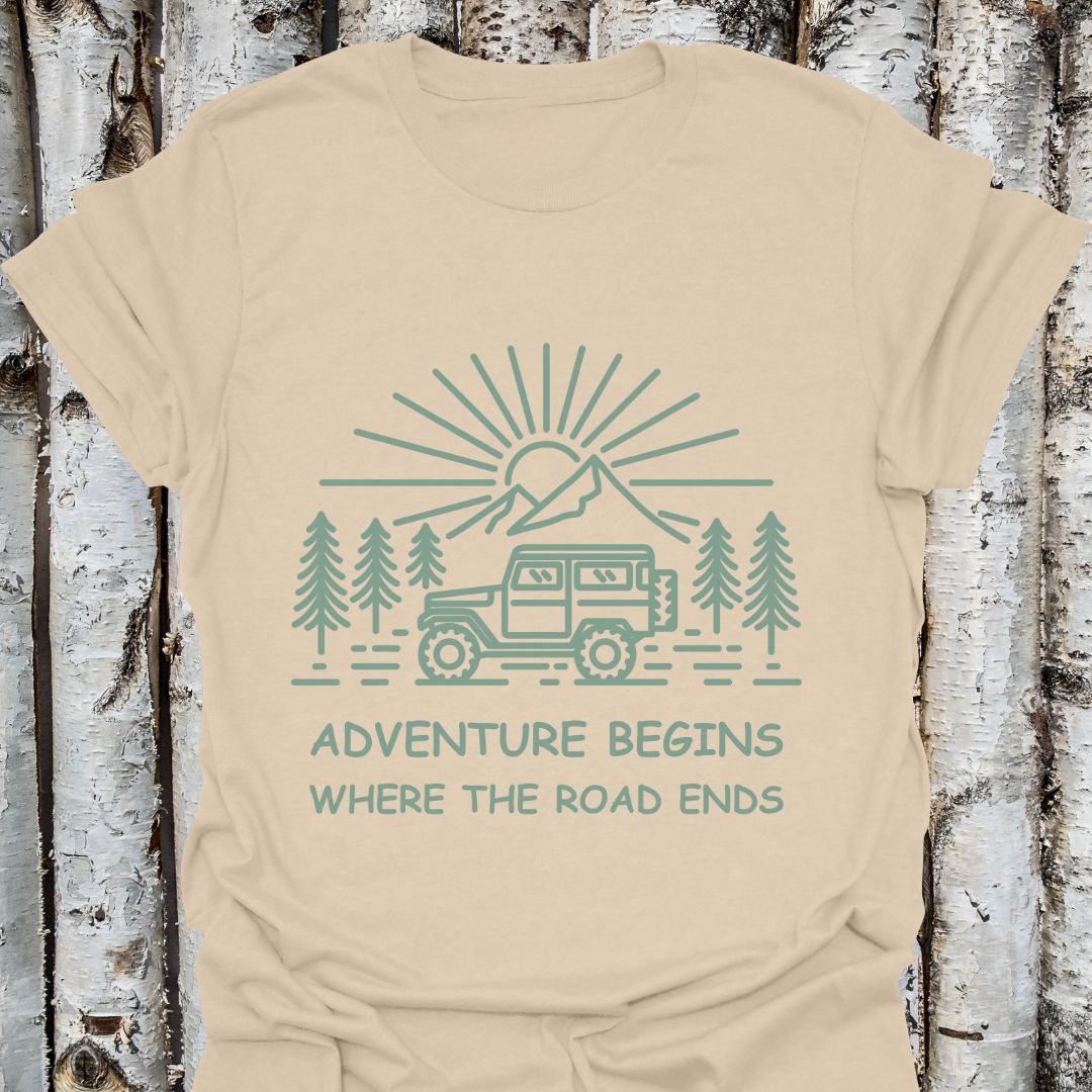 Adventure Begins Jeep Road Ends T-Shirt, Nature Lover Minimalist Adventure Shirt, Outdoor Hiking Top, Simplicity Quote Shirt