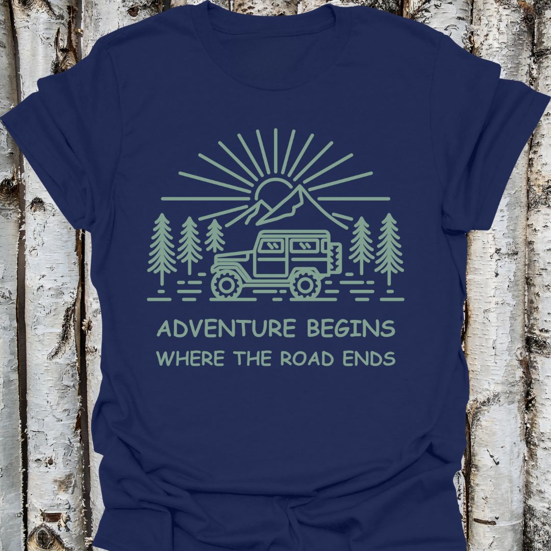 Adventure Begins Jeep Road Ends T-Shirt, Nature Lover Minimalist Adventure Shirt, Outdoor Hiking Top, Simplicity Quote Shirt