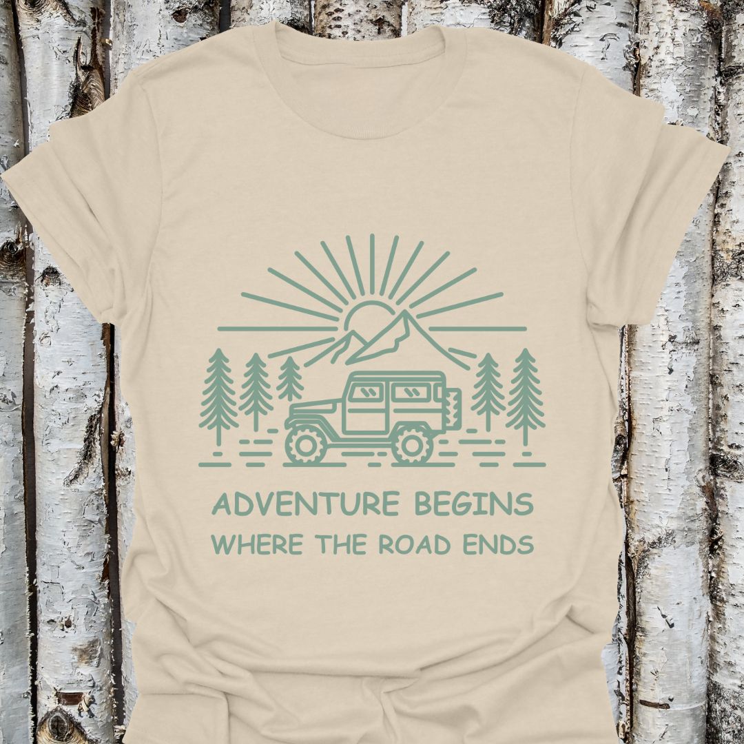 Adventure Begins Jeep Road Ends T-Shirt, Nature Lover Minimalist Adventure Shirt, Outdoor Hiking Top, Simplicity Quote Shirt