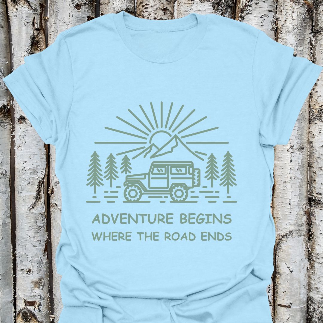 Adventure Begins Jeep Road Ends T-Shirt, Nature Lover Minimalist Adventure Shirt, Outdoor Hiking Top, Simplicity Quote Shirt
