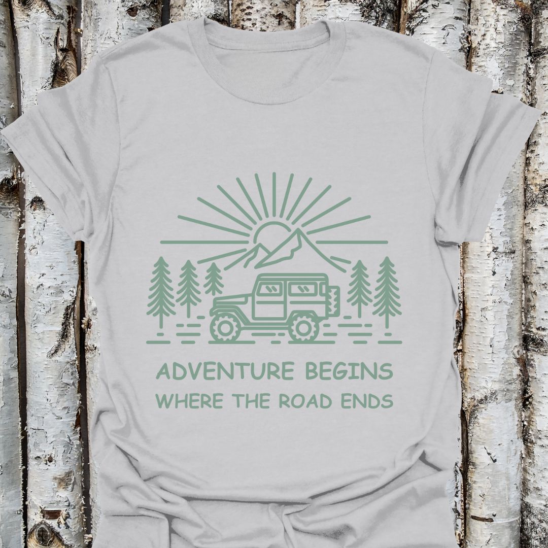 Adventure Begins Jeep Road Ends T-Shirt, Nature Lover Minimalist Adventure Shirt, Outdoor Hiking Top, Simplicity Quote Shirt
