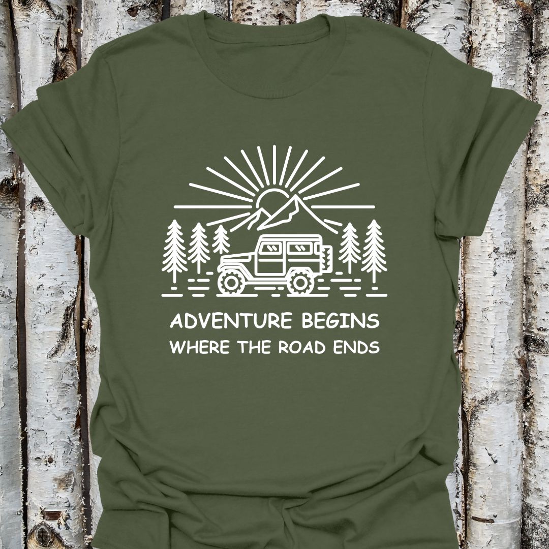 Adventure Begins Jeep Road Ends T-Shirt