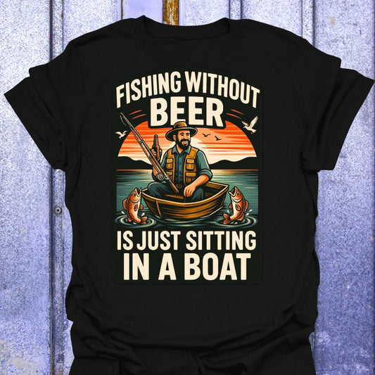 Back Printed Fishing Without Beer T-shirt