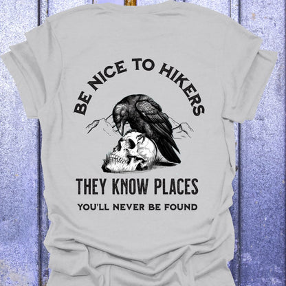 Back Print Be Nice to Hikers, Crow and Skull Design