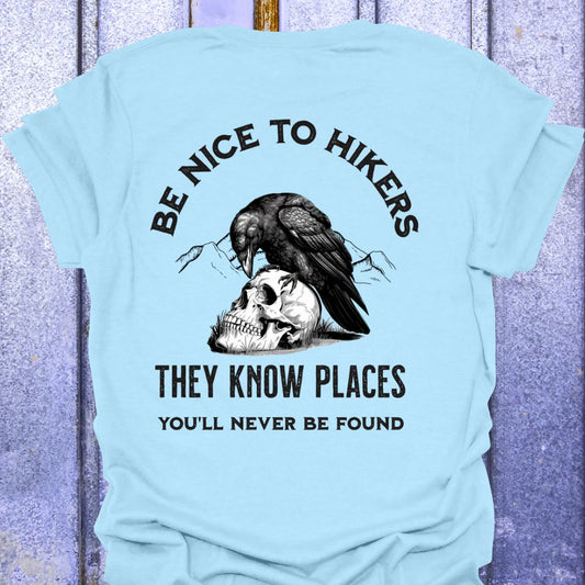 Back Print Be Nice to Hikers, Crow and Skull Design